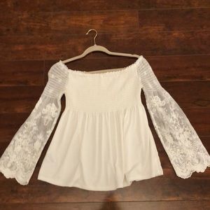 Lace sleeve off the shoulder top